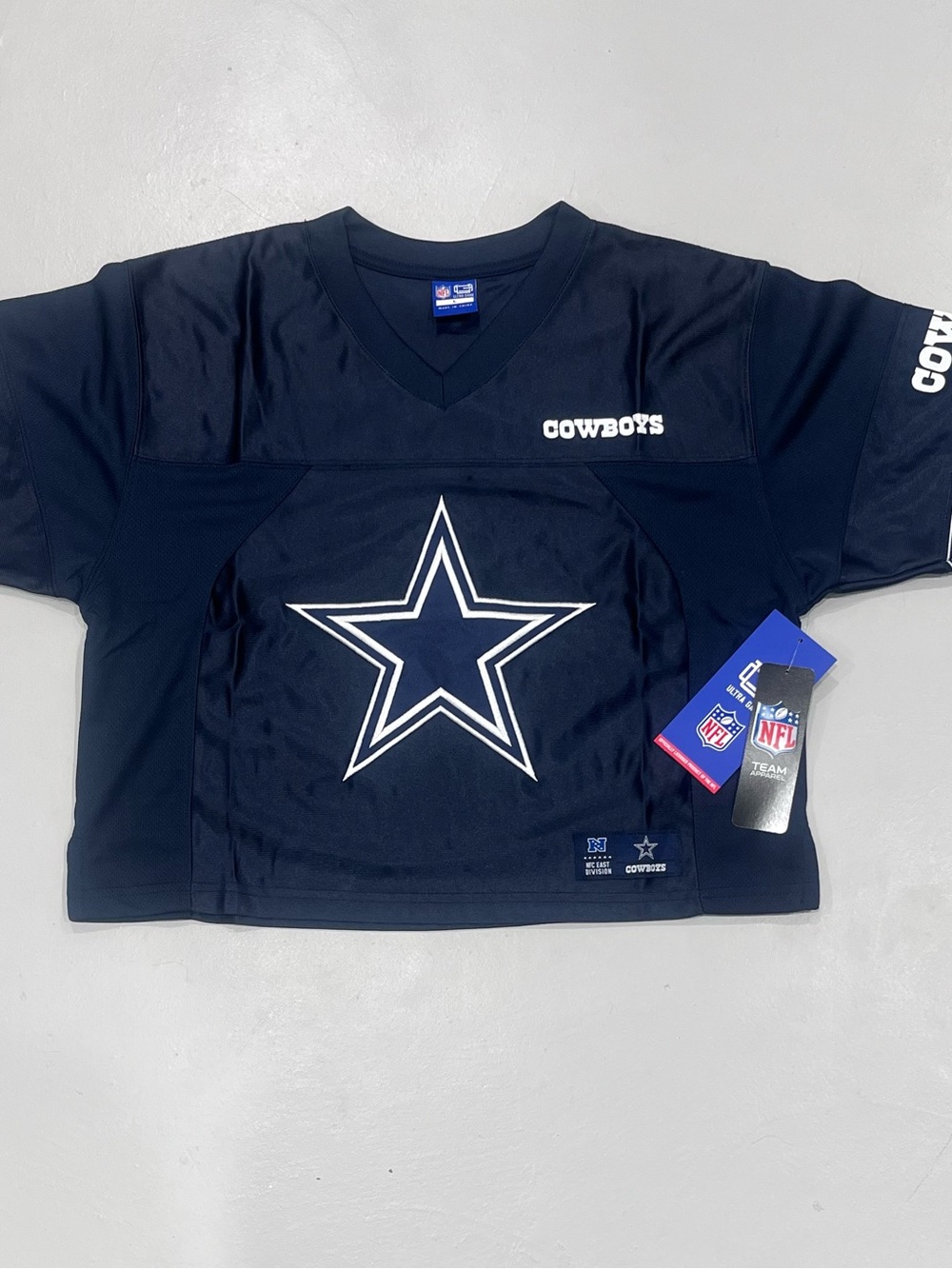 Dallas Cowboys Women's Blue Cropped V Neck Jersey NWT Size Large Game Day